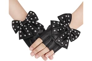 AFINDER Guanti da donna punk rock con grande fiocco, in pelle PU