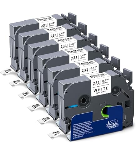 Ruban Laminé 12 Mm Noir Sur Blanc – Compatible Cassettes Brother TZe (TZe-231) – Longueur 8 M, Pour étiqueteuse P-Touch