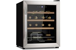 Klarstein Weinkühlschrank, Getränkekühlschrank Schmal, Kühlschrank mit Glastür, Getränkekühlschränke Freistehend, Weinkühlschrank Klein, Weinkühlschränke 1 Zone, UV-Schutz, 5-18 °C, 16 Flaschen
