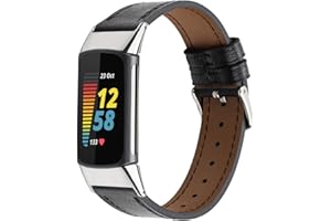 通用 Bracelet en cuir véritable compatible avec Fitbit Charge 5, bracelet de rechange réglable en cuir pour montre connectée Charge 5 pour homme et femme