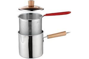 OUGPIU 3.4L Deep Fat Fryer Pot with Oil Filter Basket,Stainless Steel Chip Pan,Mini Fryers French Fries Pot, Tempura Chips,Pasta Making Basket Heating Food Pot,Fish, Chicken Handle Fryer
