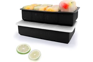 EISARO Cubiteras para Hielo con Tapa, 2Pcs Cubitera Hielo Grande, Molde Silicona Sin BPA Fácil de Quitar para Alimentos para Bebés, Whisky, Cócteles (negro)