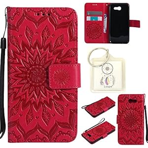 für Galaxy J3 2017 Hülle,Geprägte Muster Handy hülle / Tasche / Cover / Case für das Samsung Galaxy J3 2017 PU Leder Flip Cover Leder Hülle Kunstleder Folio Schutzhülle Wallet Tasche Etui Standfunktion Kredit Kartenfächer+Schlüsselanhänger (T) (4)