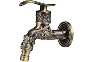 Jooheli Robinet Mural RéTro en Laiton, Robinet Exterieur Jardin G1/2", Robinet en Laiton Antique, Robinet Mural Vintage, Antique Cuivre Dragon Sculpté Robinet pour Cuisine Bain Jardin