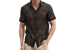 Mymyguoe Men's Transparent Shirts Mesh Wetlook Sexy Long Sleeve Shirt V-Neck Muscle Shirt Leisure Mesh Shirt Slim Fit Tops Fitness Gym Training Breathable Top