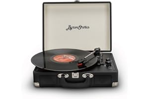 ByronStatics Vinyl Record Player, 3 Speed Turntable Bluetooth Record Player with 2 Built in Stereo Speakers, Replacement Needle, Supports RCA Line Out, AUX in, Portable Vintage Suitcase (Black)