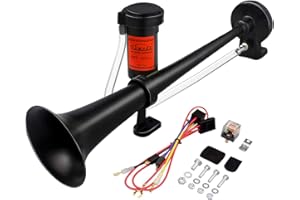 GAMPRO Klaxon à air 24 V 150 dB, 45 cm en zinc chromé avec compresseur pour tout véhicule 24 V, camions, trains, bateaux, voitures (rouge)