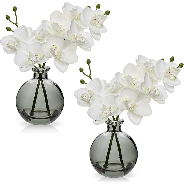 Pianta Artificiale Orchidea Phalaenopsis In Vaso Ceramica, Fiori Real Touch Per Decorazione Tavolo, Regalo