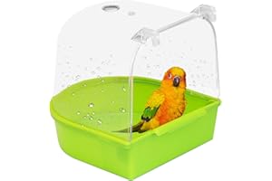 Geboor Bird Bathtub, Bird Bath for Cage Hanging Bathtub Bird Cage Supplies Parrot Bath Tub Shower For Cats, Finches, Budgerigars, White Fungus, Skylarks and Small Birds (GREEN)
