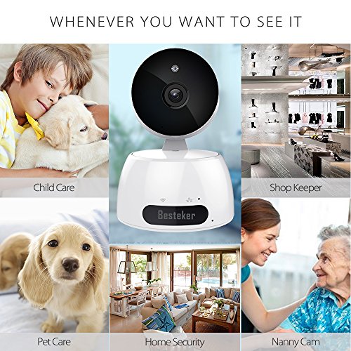 Telecamera IP intelligente wireless Besteker Wifi Telecamera di sicurezza domestica HD 720P con audio bidirezionale, rilevamento del movimento, visione notturna per uso interno ed esterno (bianca)