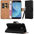 Samsung Galaxy J3 2017 Case, Leather Wallet Flip Stand view Case Cover for Samsung Galaxy J3 2017 + Touch Stylus Pen + Screen Protector & Polishing Cloth (Black)