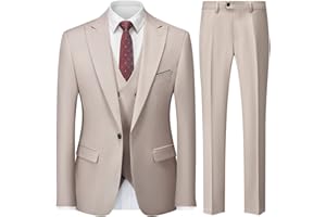MODFUL Herren Anzug 3-teilig Slim Fit Business Einknopf Smoking Hochzeitsblazer Weste Hosen Set