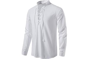 LucMatton Men Classic Lace Up Cotton Shirt Medieval Vintage Costume …