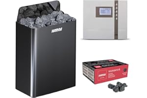 Harvia The Wall Poêle pour sauna avec commande EOS ECON et pierres de sauna 400 V (chrome foncé, 9 kW)