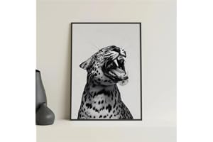 Snygg Väggkonst Trendigt Leopardtryck Med Vrål Svartvitt Utskrivbart Väggkonsttryck För Vardagsrum Sovrum Arbetsrum Kontor Heminredning 50X70 Cm