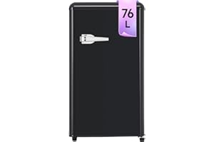 DRIXNO 76L Retro Kühlschrank Single-Door Schwarz Getränkekühlschrank LED-Beleuchtung, Verstellbare Füße