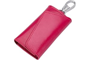 Aileder Key Wallet Unisex Key Holder Case Genuine Leather Keyring Purse with 6 Hooks & 1 Car Key Fob Holder (Rose)