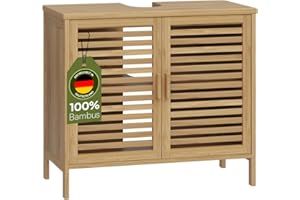 Bellamio Newa Waschbeckenunterschrank Bambus – Badezimmer Unterschrank für Waschbecken mit 2 Türen – Badunterschrank mit 2 Fächern – Waschtischunterschrank Bad 60x65x33 cm