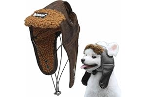 ITODA Mütze Hund Trappermütze Winter Hundemütze mit Ohrlöchern Fliegermütze Haustier Wintermütze Verstellbar Hundecap PU Leder Hundehut Warm Windschutz Haustiermütze Outdoor Fellmütze Welpen Katze