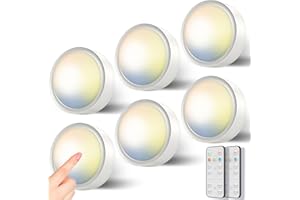 VLOEE Spot LED a Pile avce Télécommande, Dimmable 3 Couleurs Eclairage LED Vitrine Sans Fil Lampe de Placard Adhesive Lumiere Cuisine Sous Meuble Magnétique Lampe Armoire Autocollant veilleuse pour Escalier