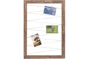 CLAMARO 'Neo Collage Line' Fotohalter 40x60 cm | Eiche Dunkelbraun | Hochformat Bilderrahmen mit Fotoleine aus Juteband und Holzklammern | Ideal als Fotocollage Galerie, Fotowand oder Fotorahmen