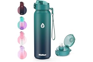 WEMEET Trinkflasche Edelstahl mit Abnehmbare Strohhalm 1000ml, [18/10 Edelstahl] BPA-frei Edelstahlflasche mit Tritan Deckel für Kaffee, Tee, Perfekt für Outdoor, Arbeit, Kinder, Schule BLAU BLAU