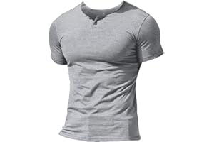 MUSCLE ALIVE Hommes Décontractée Manche Courte Henleys T-Shirt Unique Bouton Patte de Boutonnage Cou uni Chemises en Coton