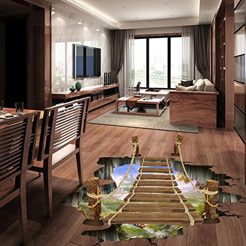 Saingace Wandaufkleber Wandtattoo Wandsticker,3D-Brücken-Fußboden-Wand-Aufkleber-entfernbares Wandabziehbild-Vinylkunst-Wohnzimmer - 3