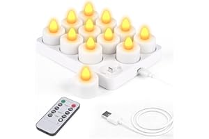 Diealles Shine Bougie LED Chauffe Plat Rechargeable, 12 Bougie LED avec Télécommande et Minuterie, Bougie Flamme Vacillante Electrique Decorative pour Deco Maison Chambre Noel Halloween Anniversaire