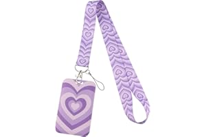 juanooo Aesthetic Purple Love Heart Lanyard Card Holder for Keys Cute ID Lanyard for Women Staff Girls for Badges Lovely School Preppy Teachers Students Lanyard