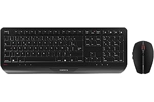 CHERRY GENTIX DESKTOP, Ensemble Clavier et Souris Sans Fil, Disposition Française (AZERTY) Radio 2,4 GHz, Repose-Poignets Intégré, Souris Symétrique, Noir