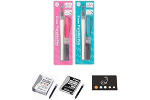 Blumie Shop Lote 2 Cajas de Bolígrafos Paralelos: 3,0 mm + 4,5 mm + 6 Cartuchos Negros + 12 Cartuchos Colores Surtidos + 1 Índice Adhesivo Blumie (Rosa + Turquesa)