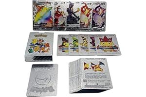 DOUER Nuevo 55 Cartas Pokem Plateada en Material PVC, Cartas en Ingles, Tarjetas Aleatoria Basic, V, Vmax, Gx,Vstar (Plateada)