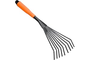 BLUESEABUY Kleinbesen, Rostfreie Laubharke Rechen Kleinrechen, Gartenrechen mit 9 Wurzeln Handventilator Laubbesen Harke Poly Strauchrechen Gartenwerkzeug für Reinigung von gefallenen Blättern