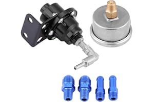 BEDIFFER Regulador de presión de combustible ,9 . 5cm 160psi Universal alto rendimiento aluminio Regulador de presión de combustible ajustable 1 :1 Kit de medidor de aceite Para Coche(Negro)