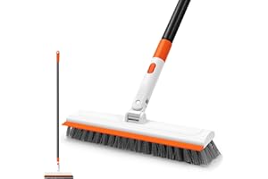 NEWE Cepillo Limpieza Ducha con Mango Largo, 2 en 1 Cepillo Barrendero de Cerdas Duras con Escobilla de Goma para Limpiar Suelos Baldosas Bañera Garaje Patio Pared Fregadero Baño Cocina