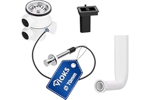 VIOKS Siebkorbventil 70mm mit Excenterventil Zugbetätigung und Abtropf-Überlauf - Ablaufgarnitur Spüle Abfluss Küchenspüle Überlaufgarnitur Spülbecken & Zubehör für Küchenspülen