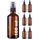 Afracam 100ml Black Sprayed Amber Glass Bottle 100 cc Squirt Brown Glass Bottle with Leak Proof Lid 6 Pieces