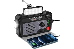 CORPOWER Radio Solaire, Radio Dynamo, AM/FM/BT Radio Manivelle Solaire, Radio d'urgence Portable, Portable Radio avec 5000mAh Power Bank/SOS Alarm/Lampe Poch, pour Urgence Intérieure et Extérieure