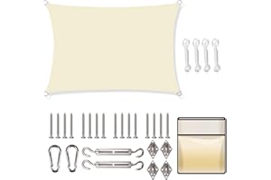 Yeahmart Sun Shade Sail Square 2x2m with Fixing Kit Waterproof Anti-UV Sunscreen Awning Canopy 98% UV Block for Outdoor Garden Patio Party Backyard Yard Camping with Free Rope, Cream