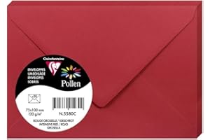 Clairefontaine 5580C Paquet de 20 Enveloppes Mini Format 7,5x10 Rouge Groseille -120g/m² - Fermeture gommée - Invitation Evènements et Correspondance - Gamme Pollen - Papier Lisse