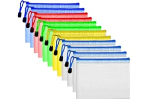 Sixfolo 12 Pièce Pochette Zippée A6 Pochette à Document Maille Pochette Zippée Pochette Rangement A6 Pochettes Zippées en Plastique étanche pour L'école, le Bureau, la Maison, les Voyages