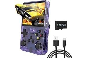 NUZIKU Consola de Juegos Portátil R36s, Consolas de Juegos con Sistema Linux de Código Abierto, Tarjeta TF de 128G, 10000 Juegos, Pantalla IPS de 3.5in, Consola de Mano Compatible con Varios Simuladores
