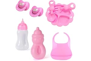 PFLYPF Set di alimentazione per bambole, 8 pezzi, dotato di 2 bottiglie, 2 ciucci, bavaglini, piatti, cucchiai, forchette, accessori per bambole per ragazzi e ragazze