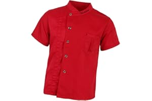 Hellery Unisex Short Sleeve Chef Jacket Coat, Solid Color Snap Button Stand-up Collar Catering Food Uniform Top