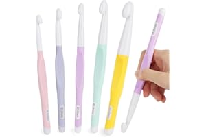 Coopay Set di 5 uncinetti per principianti, uncinetti in linea con testa in ABS, uncinetti Jumbo per filati spessi, dimensioni 8,0 – 20 mm, manico in plastica, perfetti per coperte invernali, sciarpe
