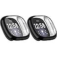 [2-Pack] Cases for Fitbit Sense/Versa 3 Screen Protector, Soft TPU All-Around Cover Anti-Scratch Screen Protector Bumper for Versa 3/Sense, Black+Black