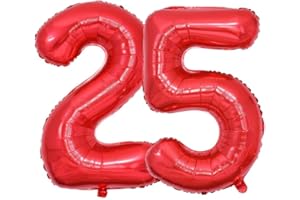 Vthoviwa 40 Zoll/18 Farbens Luftballon Zahlen 25/52 Rot, Helium Luftballon 25/52. Geburtstag Foil Ballon, 0123456789,10-19,20-25,30,40,50,60,70,80,90, Folienballon 25/52 Party Dekoration