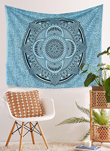 Mandala Decor Wall hanging Mandala tapestry geometric throw mother board design blue