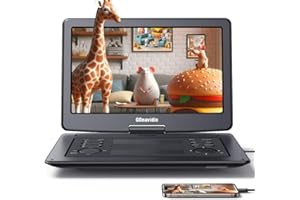 GOnavidio 17.5" Lecteur DVD Portable supporte HDMI in, Grand écran,Batterie Rechargeable 6 Heures, Lecteur DVD Portable Voiture Support AV in,USB/TF pour Enfant en Voyage